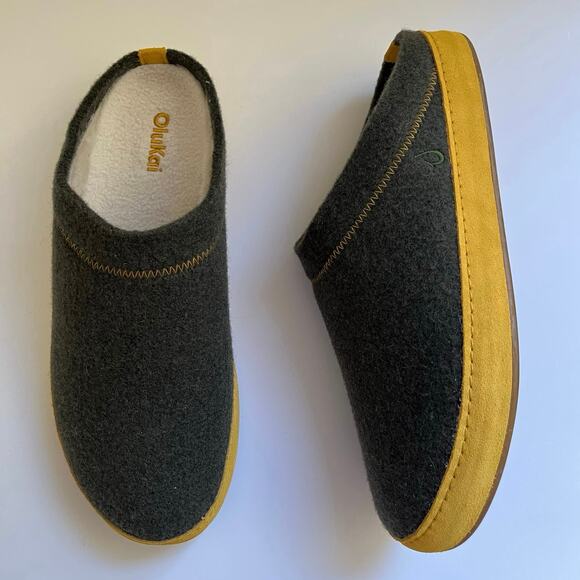Olukai Hamani Hulu Wool Mules Men's 10 in Olive/Mustard Sheepskin Shearling NEW - Picture 3 of 13